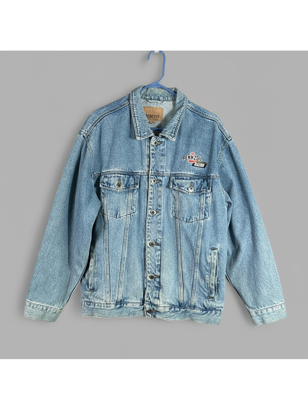 Identity Vintage 90s Pennzoil Racing Denim Jacket Large Blue Trucker Utility